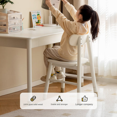 Oak & Birch Solid Wood Adjustable Kids Chair White Ergonomic Desk Seat for Learning & Play