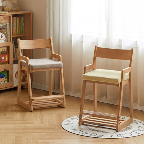 Solid Wood Adjustable Kids Desk Chair Natural Beech Oak Cushion Ergonomic for Study Dining