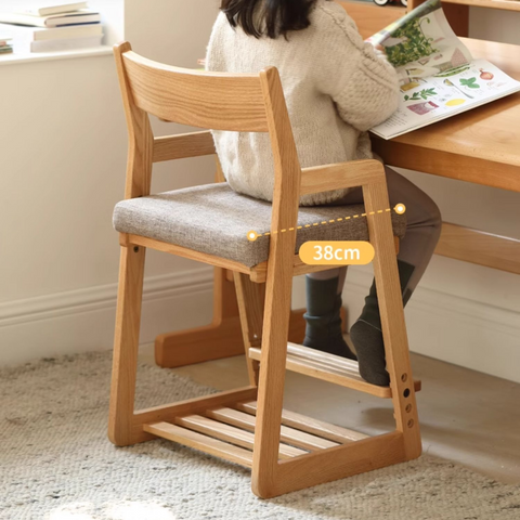 Solid Wood Adjustable Kids Desk Chair Natural Beech Oak Cushion Ergonomic for Study Dining