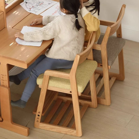 Solid Wood Adjustable Kids Desk Chair Natural Beech Oak Cushion Ergonomic for Study Dining