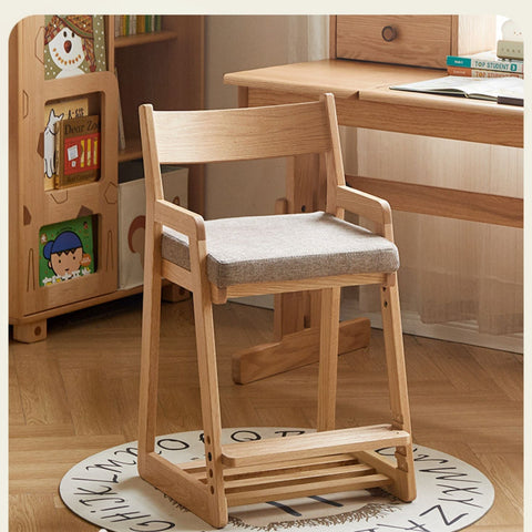 Solid Wood Adjustable Kids Desk Chair Natural Beech Oak Cushion Ergonomic for Study Dining