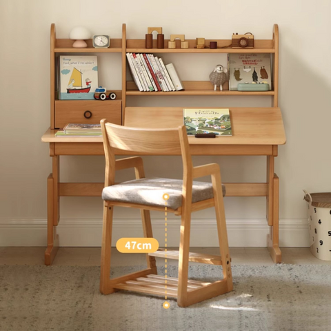 Solid Wood Adjustable Kids Desk Chair Natural Beech Oak Cushion Ergonomic for Study Dining
