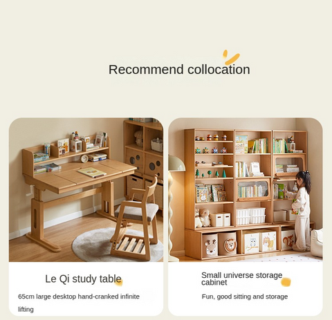 Solid Wood Adjustable Kids Desk Chair Natural Beech Oak Cushion Ergonomic for Study Dining