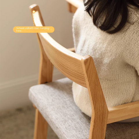 Solid Wood Adjustable Kids Desk Chair Natural Beech Oak Cushion Ergonomic for Study Dining