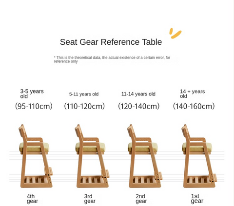 Solid Wood Adjustable Kids Desk Chair Natural Beech Oak Cushion Ergonomic for Study Dining