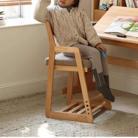 Solid Wood Adjustable Kids Desk Chair Natural Beech Oak Cushion Ergonomic for Study Dining
