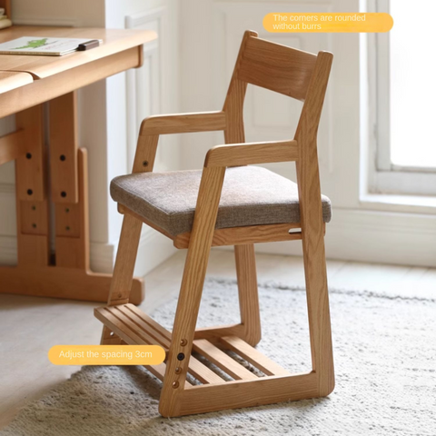 Solid Wood Adjustable Kids Desk Chair Natural Beech Oak Cushion Ergonomic for Study Dining