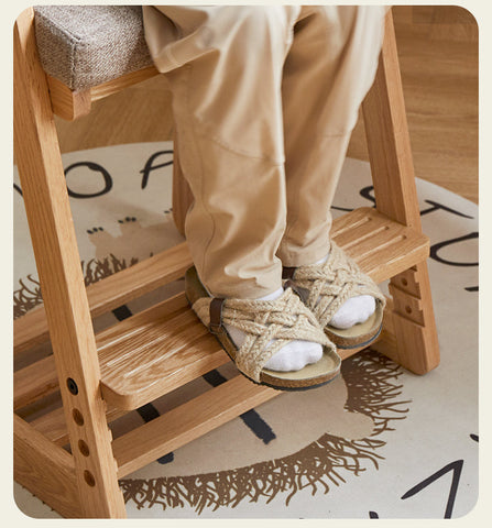 Solid Wood Adjustable Kids Desk Chair Natural Beech Oak Cushion Ergonomic for Study Dining