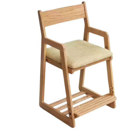 Solid Wood Adjustable Kids Desk Chair Natural Beech Oak Cushion Ergonomic for Study Dining