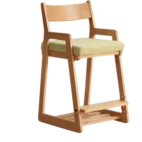 Solid Wood Adjustable Kids Desk Chair Natural Beech Oak Cushion Ergonomic for Study Dining