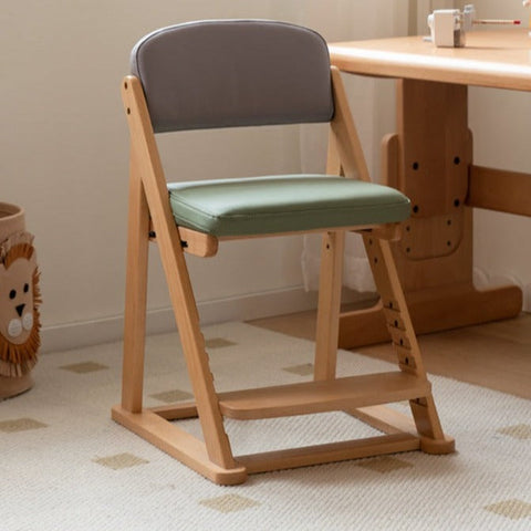 Beech Solid Wood Adjustable Lift Learning Chair Kids Study Chair with Soft Cushion Backrest & Footrest Brown