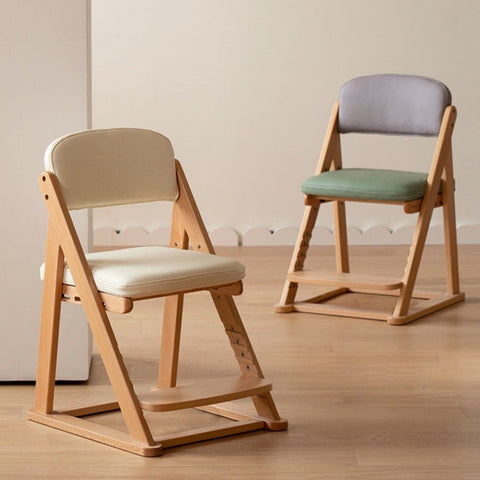 Beech Solid Wood Adjustable Lift Learning Chair Kids Study Chair with Soft Cushion Backrest & Footrest Brown