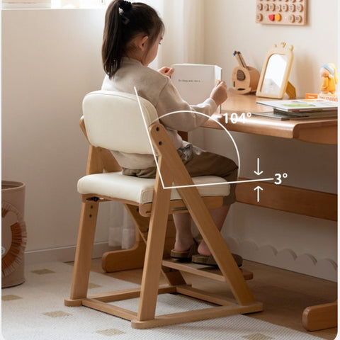Beech Solid Wood Adjustable Lift Learning Chair Kids Study Chair with Soft Cushion Backrest & Footrest Brown