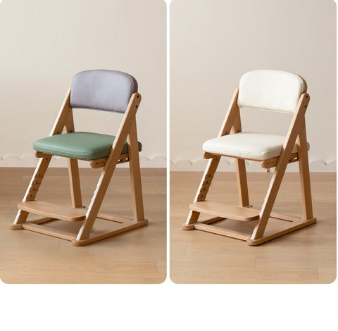 Beech Solid Wood Adjustable Lift Learning Chair Kids Study Chair with Soft Cushion Backrest & Footrest Brown