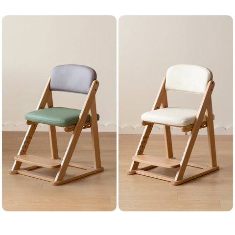 Beech Solid Wood Adjustable Lift Learning Chair Kids Study Chair with Soft Cushion Backrest & Footrest Brown