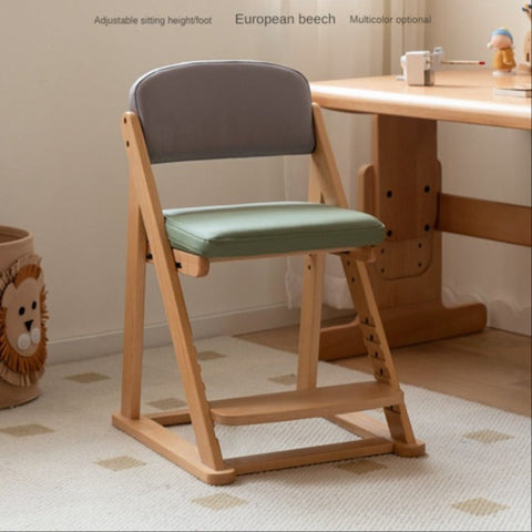 Beech Solid Wood Adjustable Lift Learning Chair Kids Study Chair with Soft Cushion Backrest & Footrest Brown