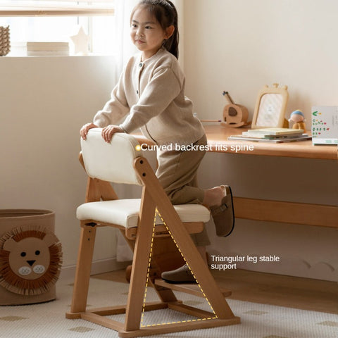 Beech Solid Wood Adjustable Lift Learning Chair Kids Study Chair with Soft Cushion Backrest & Footrest Brown