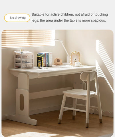 Beech Solid Wood Adjustable White Study Desk for Children & Students with Lift Height & Storage