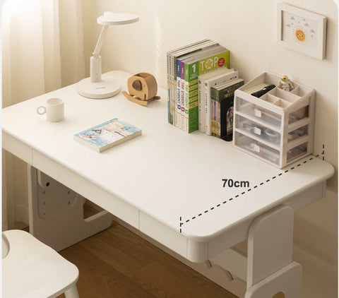 Beech Solid Wood Adjustable White Study Desk for Children & Students with Lift Height & Storage