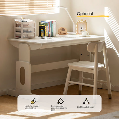 Beech Solid Wood Adjustable White Study Desk for Children & Students with Lift Height & Storage