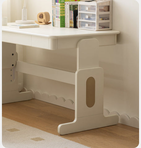 Beech Solid Wood Adjustable White Study Desk for Children & Students with Lift Height & Storage