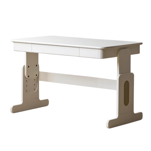 Beech Solid Wood Adjustable White Study Desk for Children & Students with Lift Height & Storage