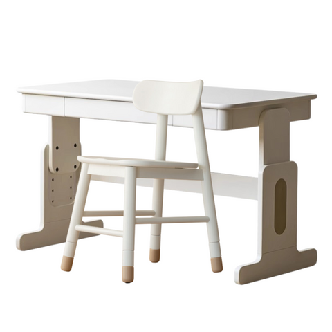 Beech Solid Wood Adjustable White Study Desk for Children & Students with Lift Height & Storage