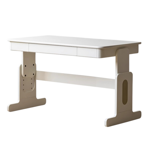 Beech Solid Wood Adjustable White Study Desk for Children & Students with Lift Height & Storage