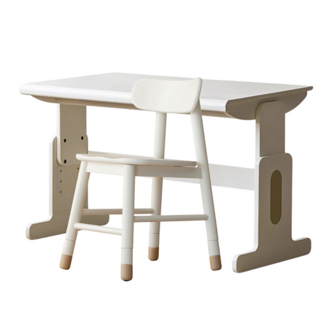 Beech Solid Wood Adjustable White Study Desk for Children & Students with Lift Height & Storage