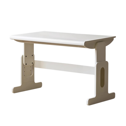 Beech Solid Wood Adjustable White Study Desk for Children & Students with Lift Height & Storage