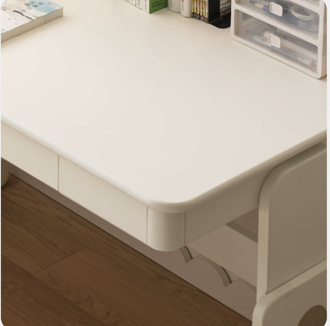 Beech Solid Wood Adjustable White Study Desk for Children & Students with Lift Height & Storage