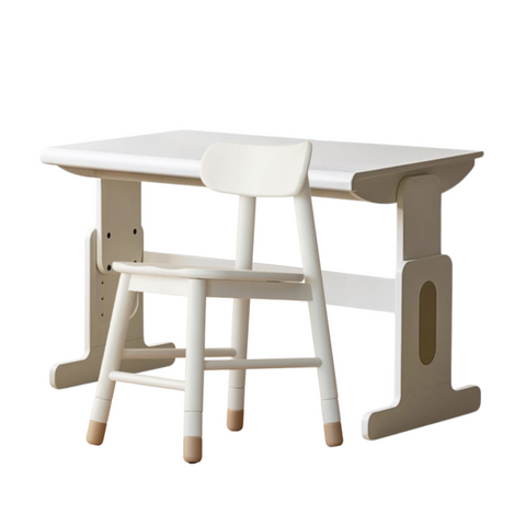Beech Solid Wood Adjustable White Study Desk for Children & Students with Lift Height & Storage