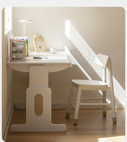 Beech Solid Wood Adjustable White Study Desk for Children & Students with Lift Height & Storage