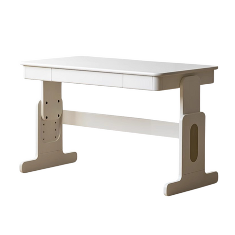 Beech Solid Wood Adjustable White Study Desk for Children & Students with Lift Height & Storage