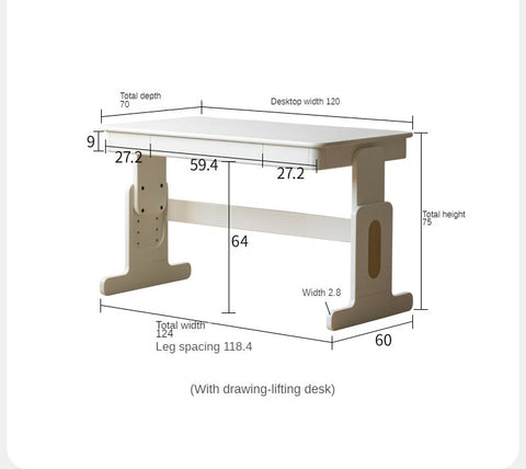 Beech Solid Wood Adjustable White Study Desk for Children & Students with Lift Height & Storage