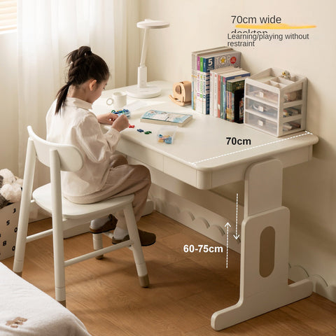 Beech Solid Wood Adjustable White Study Desk for Children & Students with Lift Height & Storage