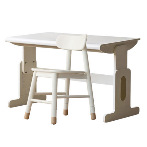 Beech Solid Wood Adjustable White Study Desk for Children & Students with Lift Height & Storage