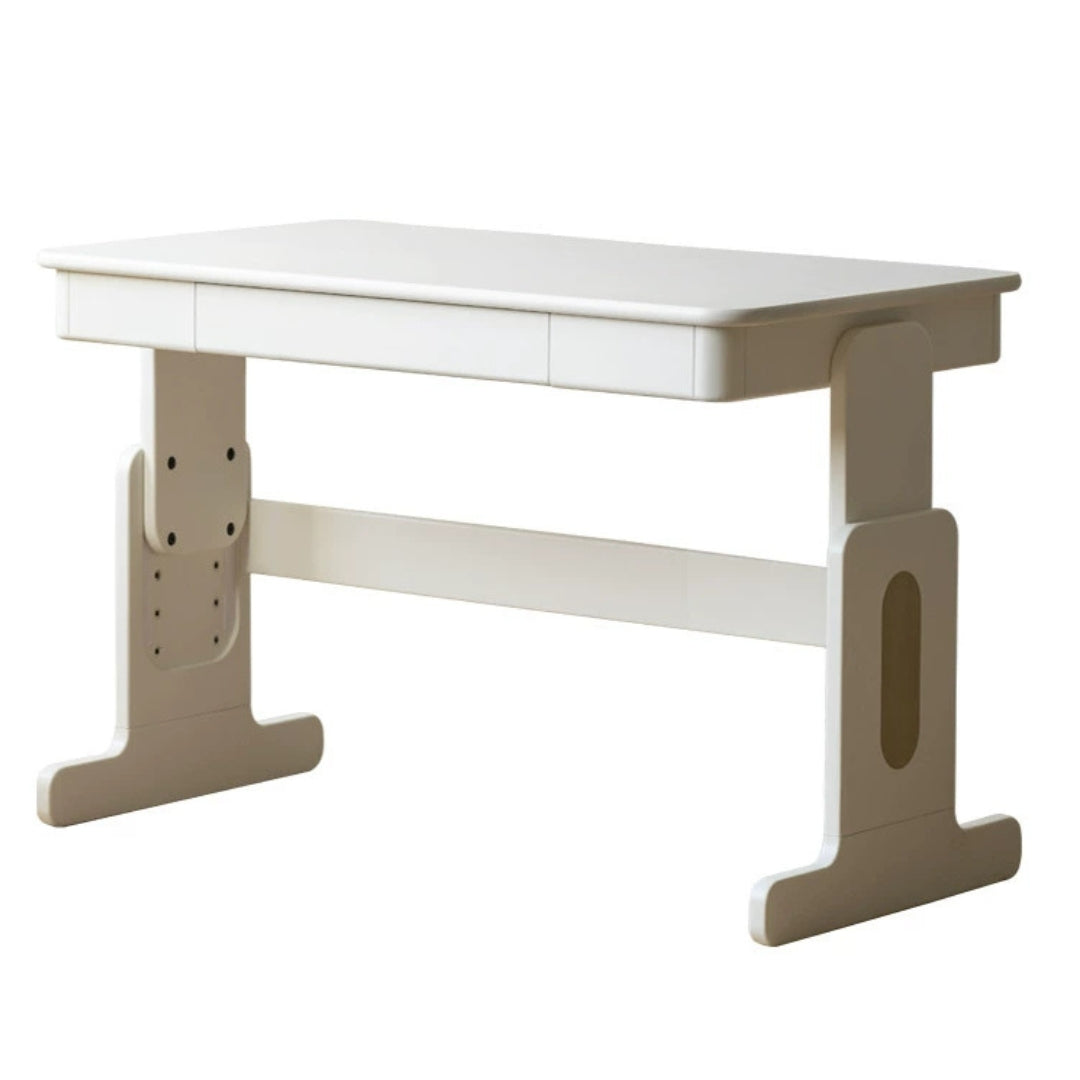 Beech Solid Wood Adjustable White Study Desk for Children & Students with Lift Height & Storage