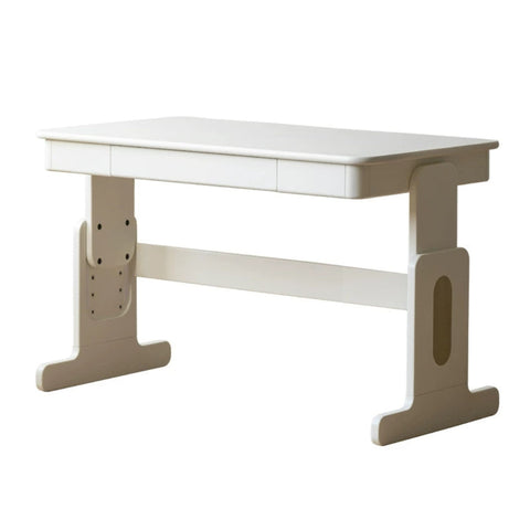 Beech Solid Wood Adjustable White Study Desk for Children & Students with Lift Height & Storage