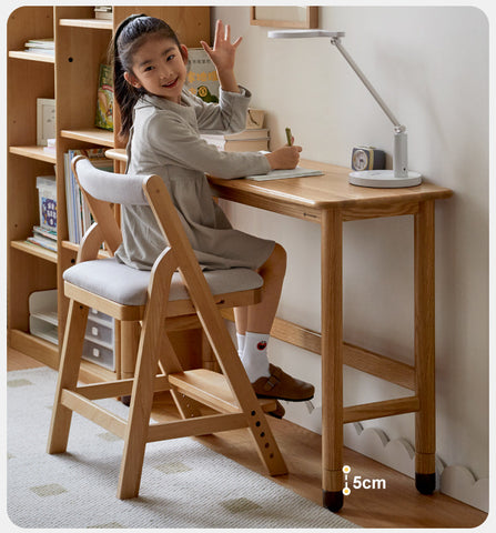 Oak Solid Wood Adjustable Height Lifting Study Table Narrow Writing Desk for Kids & Home