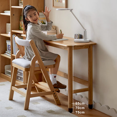 Oak Solid Wood Adjustable Height Lifting Study Table Narrow Writing Desk for Kids & Home