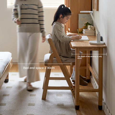 Oak Solid Wood Adjustable Height Lifting Study Table Narrow Writing Desk for Kids & Home