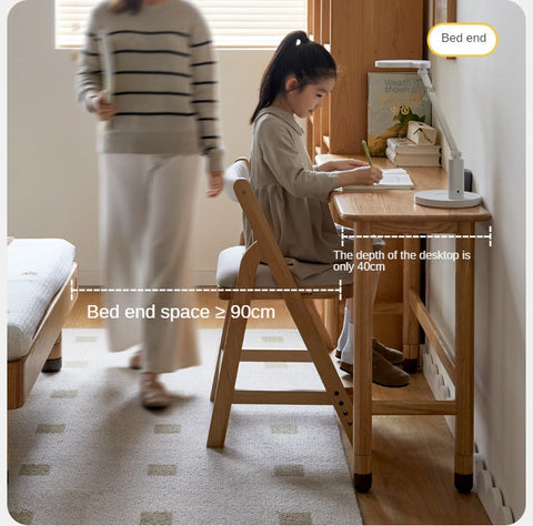 Oak Solid Wood Adjustable Height Lifting Study Table Narrow Writing Desk for Kids & Home