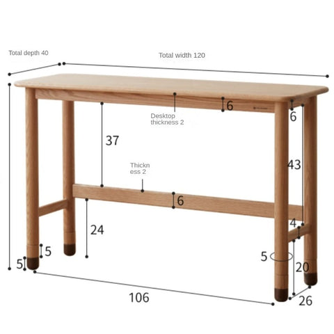 Oak Solid Wood Adjustable Height Lifting Study Table Narrow Writing Desk for Kids & Home