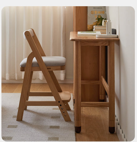 Oak Solid Wood Adjustable Height Lifting Study Table Narrow Writing Desk for Kids & Home