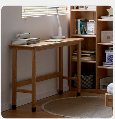 Oak Solid Wood Adjustable Height Lifting Study Table Narrow Writing Desk for Kids & Home