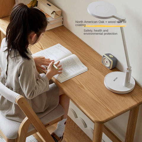 Oak Solid Wood Adjustable Height Lifting Study Table Narrow Writing Desk for Kids & Home