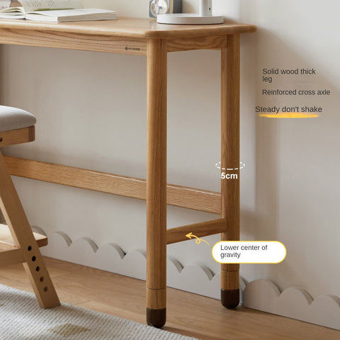 Oak Solid Wood Adjustable Height Lifting Study Table Narrow Writing Desk for Kids & Home
