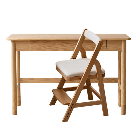 Oak Solid Wood Adjustable Height Lifting Study Table Narrow Writing Desk for Kids & Home