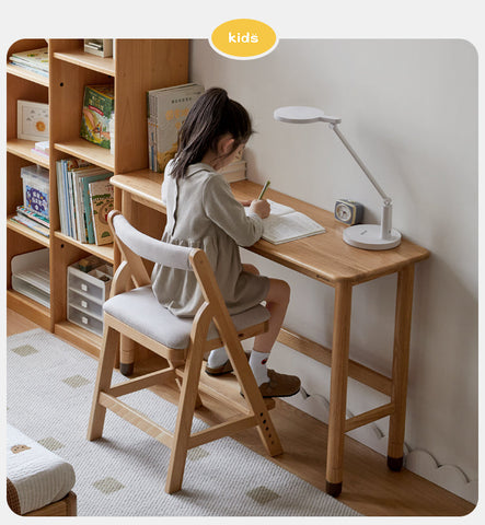 Oak Solid Wood Adjustable Height Lifting Study Table Narrow Writing Desk for Kids & Home
